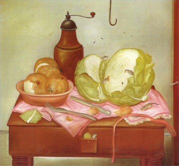 Fernando Botero Painting - Kitchen Table Fernando Botero
